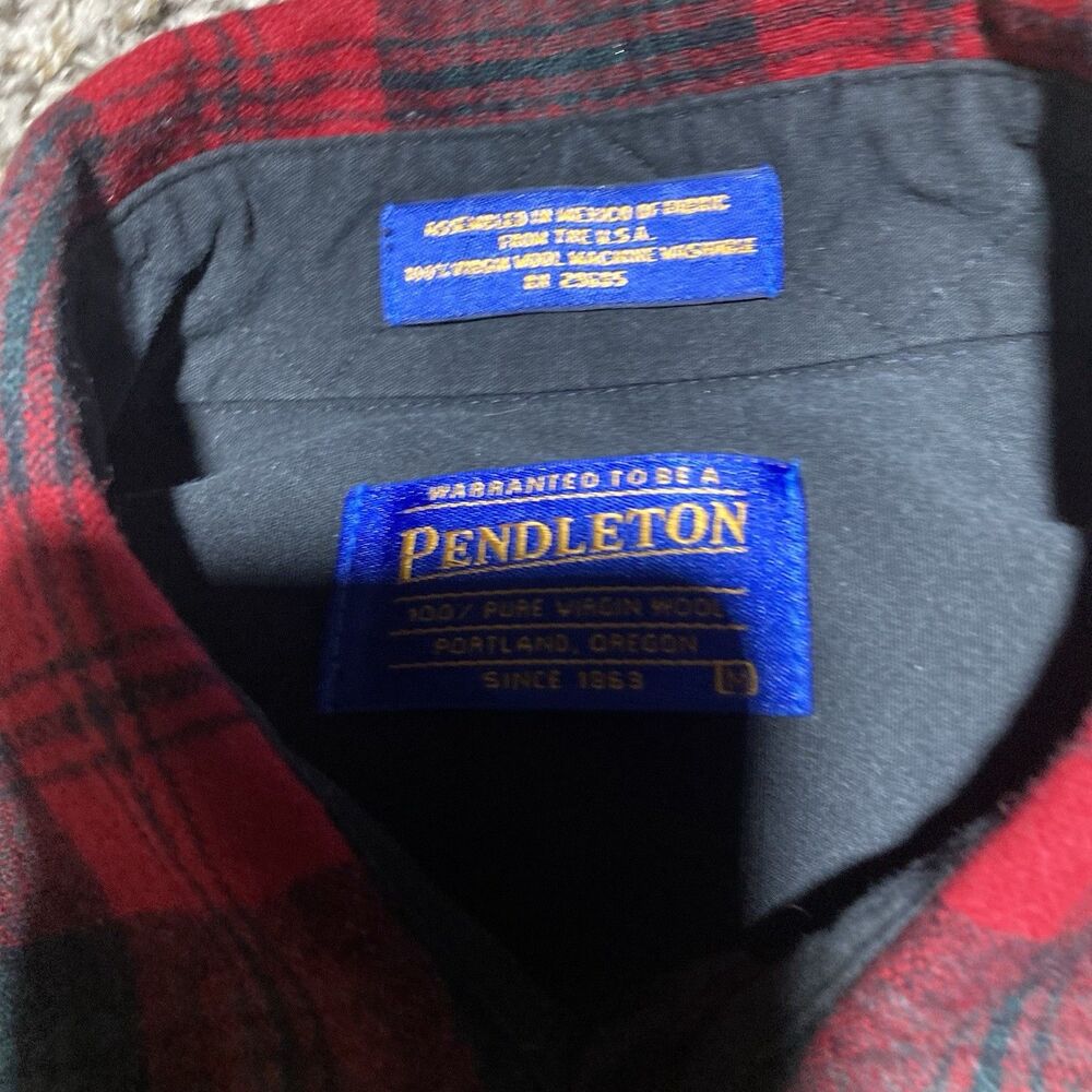 Pendleton Lodge Shirt Mens Medium Red Wool Flannel Button Up Boyd Tartan Plaid - Picture 2 of 6